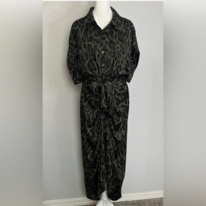 Steve Madden Camo Leopard Collared Midi Dress Size 12